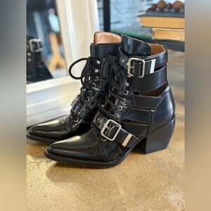 Chloe Black Leather Lace Up Boots